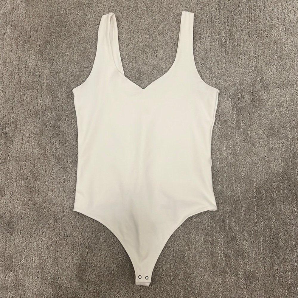 White soft AF body suit sweetheart neckline